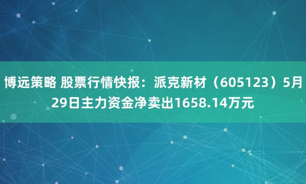 博远策略 股票行情快报：派克新材（605123）5月29日主力资金净卖出1658.14万元
